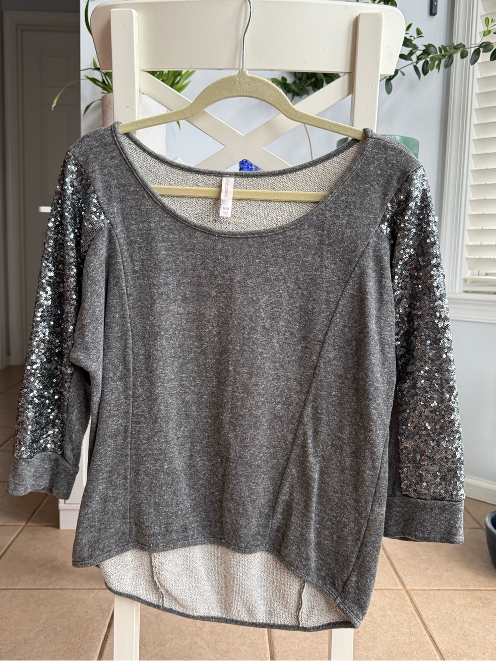 Xhilaration Gray Sequined Sleeve Sweatshirt